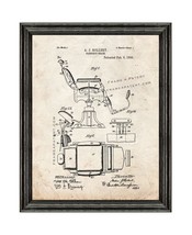 Barber&#39;s Chair Patent Print Old Look with Black Wood Frame - $24.95+