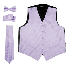 FERRECCI Men&#39;s Satin Diamond Pattern Lilac Vest, Tie Hanky, Bowtie Set - 7XL - £16.43 GBP
