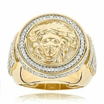 1Ct Round Diamond Pave Engagement Medusa Face Ring 14k Yellow Gold Plated Silver - £98.23 GBP