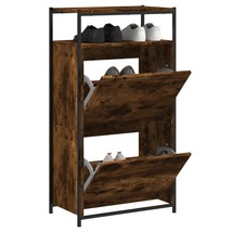 Industrial Wooden Hallway Shoe Storage Cabinet Unit With 2 Flip Drawers ... - £91.93 GBP+