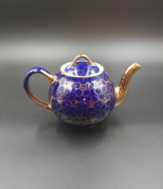 Vintage Hall Teapot &amp; Lid Cobalt Blue &amp; Gold French Flower Design H80 - £22.54 GBP