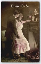 RPPC Man With Pretty Lady At Fireplace Tell Me Yes Tinted Photo Postcard Y25 - £7.95 GBP