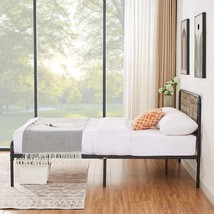 Full size Grey Wood Metal Platform Bed Frame with Rounded Headboard Footboard - $245.49