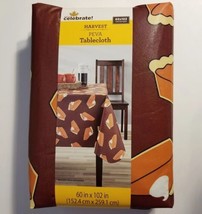 Fall Thanksgiving Pumpkin Pie Vinyl Tablecloth 60 x 102 Orange Maroon NEW - £18.35 GBP