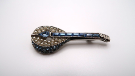 Vintage Blue Rhinestone Faux Pearl Mandolin Guitar Banjo Brooch 5.9cm - £24.11 GBP