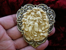 CL43-11) Romantic Lovers Man Woman Couple Cameo Ivory Heart Pin Pendant Brooch - £29.88 GBP