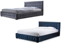 Queen Platform Bed In Blue Or Gray Button Tufted Padded Velvet Fabric - £589.93 GBP+