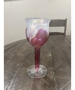 Ron Hinkle Hand Blown Art Glass Pink Iridescence Wine Goblet Signed 2005 8” - $135.38 CAD