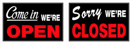 Come in WE&#39;RE OPEN &amp; Sorry WE&#39;RE CLOSED window door Plastic Sign Hillman... - $17.31