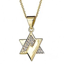 Diamant Étoile Magen David Juif Pendentif Collier 16 &quot; 14k Or 0.21 CT - £380.57 GBP