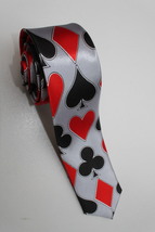 Playing Card Poker Game Hearts Diamonds Clubs Spades Silver SLIM Necktie - $19.99
