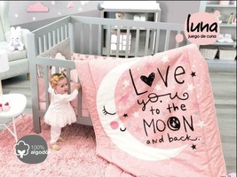 Moon And Stars Baby Girls Crib Bedding Set Nursery 4 Pcs For Baby Shower Gift - £77.39 GBP