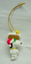 Peanuts HOLIDAY SNOOPY &amp; WOODSTOCK ON SIGN 3&quot; PLASTIC PVC CHRISTMAS ORNA... - $14.85