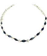 Mother Of Pearl Necklace 20&quot; White and Dark Blue Beaded Iridescent Coastal - £11.97 GBP
