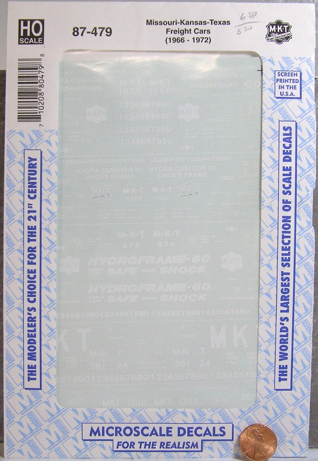 Microscale Model Train Decals HO 87-479 MKT Freight Cars 1966-1972   S1A - $6.95
