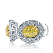 1.44 CT Oval Halo Natural Fancy Yellow Diamond Stud Earrings 14k White Gold - $3,182.37