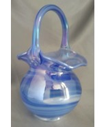 Opalescent Blue/White Swirled Glass Basket w/ Ruffled Rim, Applied Handl... - €21,04 EUR