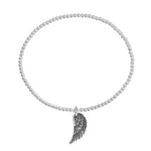 Charming &amp; Trendy Sterling Silver Wing Charm on a Beaded Bracelet - £15.56 GBP