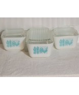 3 Pyrex Turquoise Amish Butterprint Rooster Refrigerator Dishes with Lids - $94.05