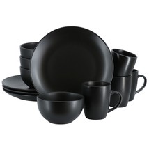 Gibson Home Everyday Plus 12 Piece Round Stoneware Dinnerware Set in Black - $110.49
