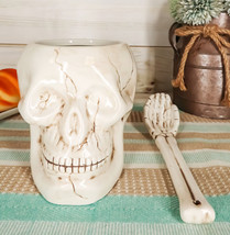 Ebros Ceramic Homosapien Human Skull Bowl With Skeletal Hand Spoon 6&quot;Long 32oz - £17.19 GBP