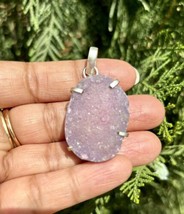 925 Sterling Silver Plated, Purple Druzy Geode Agate Stone Pendant, Heal... - $12.73