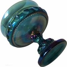 Vintage Indiana Carnival Glass Iridescent Blue Wedding Bowl Pedestal Compote 5&quot; - £18.40 GBP