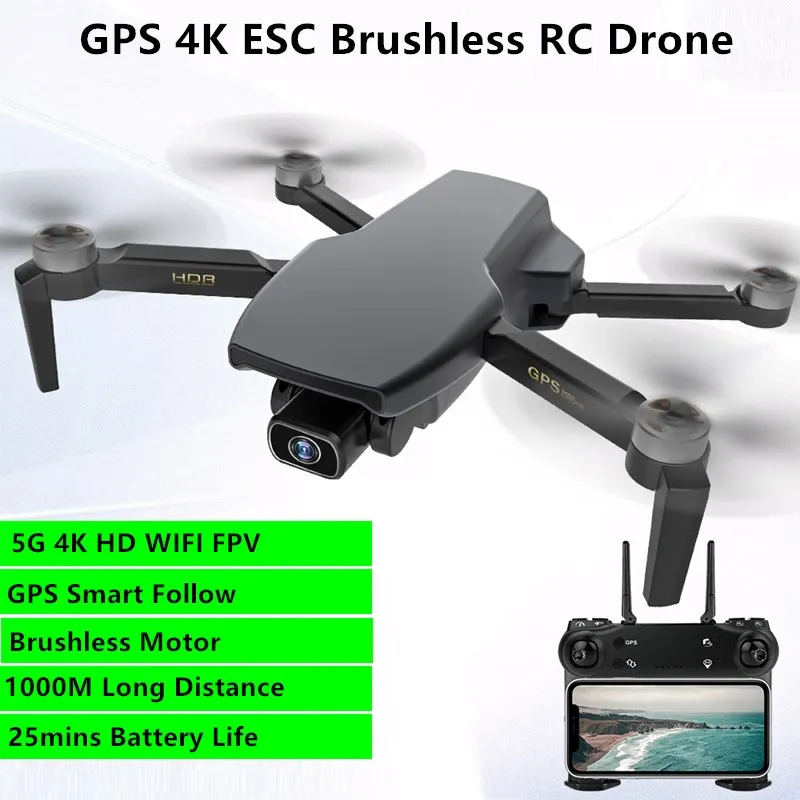 Gps Professional 4K Esc Brushless Rc Drone 1000m 25mins 5G Wifi Fpv Hd Came - £210.99 GBP+