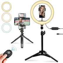 LED Ring Light with Two Tripod Adjustable and Phone Holder, 10” Dimmable Circle - £10.65 GBP