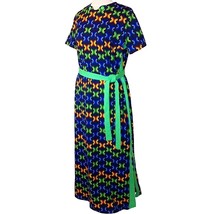 Vintage Reiner of Chicago 70s Neon Mod Geometric Op Art Maxi Dress USA Union 18 - £180.11 GBP