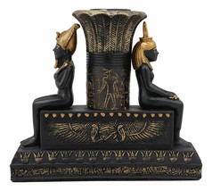 Ebros Ancient Egypt Black and Gold Seated Isis and Osiris Pillar Candle Holder - £19.91 GBP