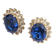 Blue Spinel Faux Saphine &amp; Rhinestone Oval Earrings - £7.81 GBP