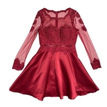 Prom Party Dress Sexy Red Peek A Boo Fit &amp; Flare  Formal Sheer Long Sleeve - £36.29 GBP