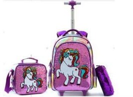Sequins School Rolling bag wheeled backpack lunch bag set schoolbag with... - £112.21 GBP