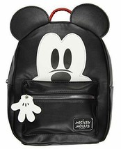 Disney Mickey Mouse 3D Character Ears Faux Leather Mini Backpack Bag Black Red - £35.72 GBP