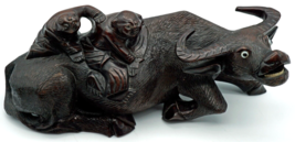 Antique Chinese Wooden Sculpture Figurine Boys on a Water Buffalo w/ glass eyes - £31.92 GBP