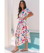 Rose Abstract Print Short Puff Sleeve Tiered Maxi Dress - $32.57 CAD