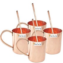 Set of 4 - Prisha India Craft  Copper Mug with Straw for Moscow Mules 450 ML / 1 - £27.68 GBP