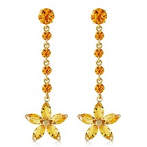 14K Solid Yellow Gold Chandelier Flower Citrine Natural Gemstone Earrings - £453.77 GBP