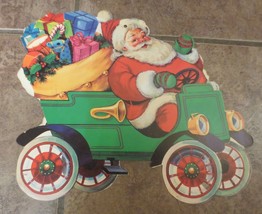 Vtg RARE Santa driving vintage car with toys die cut double sided - £11.99 GBP