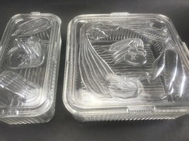 Federal Glass Refrigerator Dishes Embossed Vegetables Lids 4 Pcs MCM Mid Century - £27.37 GBP