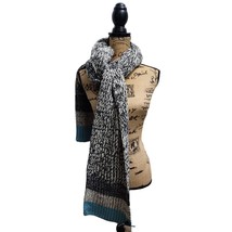 Lane Bryant Chunky Knit Winter Scarf Black White Teal Colorblock Cozy Warm - $12.86