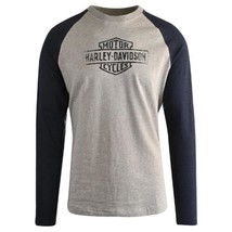 Harley-Davidson Men&#39;s T-Shirt Blue Heather Grey Oil Can Bar Shield Ragla... - $33.48