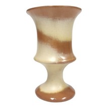 Vtg 70s Pedestal Stoneware Vase Ceramic Glazed Mocha Cream Swirl 7&quot; Mid-Century - £21.10 GBP