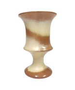 Vtg 70s Pedestal Stoneware Vase Ceramic Glazed Mocha Cream Swirl 7&quot; Mid-... - £21.11 GBP