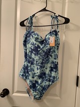 Shoulder Tie One Piece Swimsuit by Kona Sol Size L (12-14) Printed Blue - £31.73 GBP
