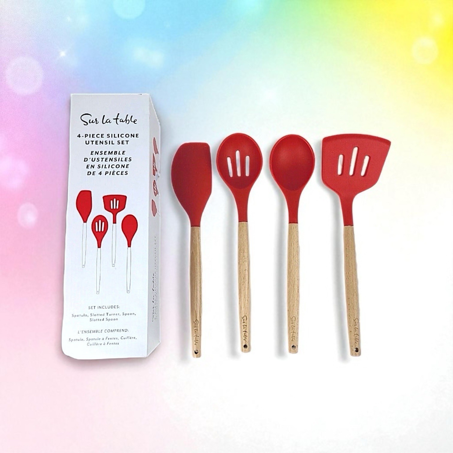 SUR LA TABLE 4-Piece Silicone Utensil Set in Red New In Box Retail Value... - $29.69
