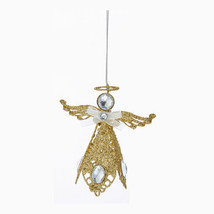 Kurt Adler Gold Glitter Metal Filigree Angel w/GEMSTONES Christmas Ornament - £6.17 GBP