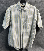VTG Nautica Shirt Mens Medium Green Blue Plaid 80&#39;s Two Ply Cotton Short Sleeve - £14.43 GBP