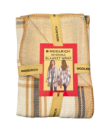 Woolrich One Size Plaid Chevron Reversible Cozy Blanket Wrap Tan White P... - $24.74